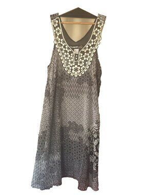 Desigual by Christian Lacroix Gray Blk Designer Floral Shift ALine Dress Size 40
